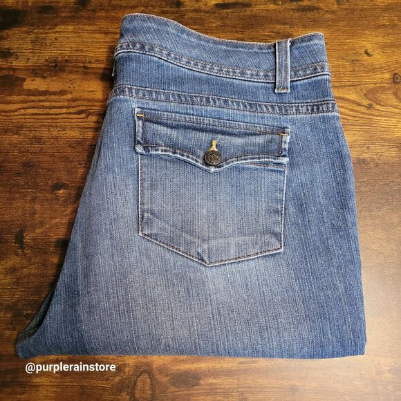 Anne Klein Jeans Sz 16 High Rise Bootcut Button Flap Medium Wash Stretch Denim - Picture 3 of 13